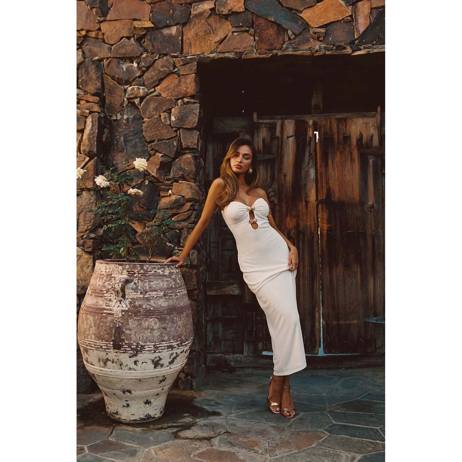 12th Tribe Rayne White Embellished Maxi Dress Size Mm